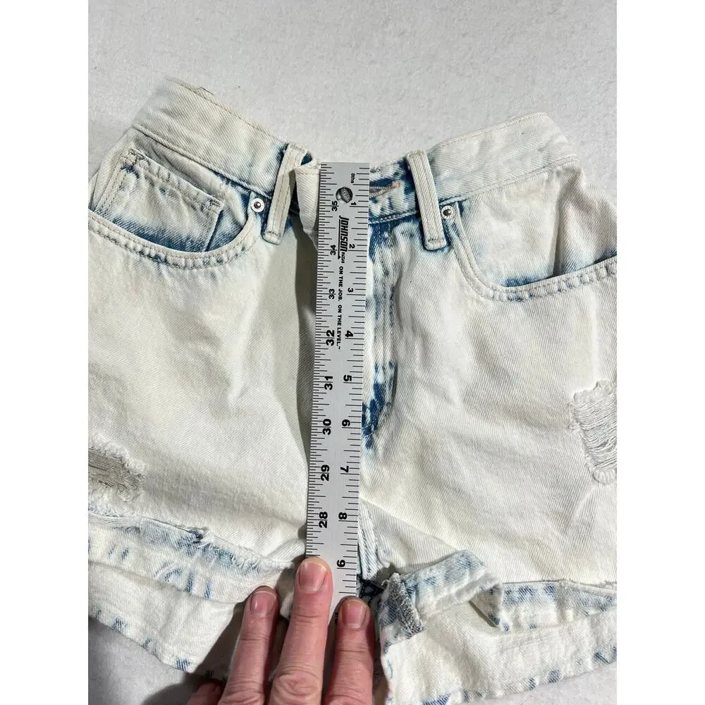 Old Navy Denim Shorts Girl's 14 Distressed Acid Washed Elastic Adjustable Waist
